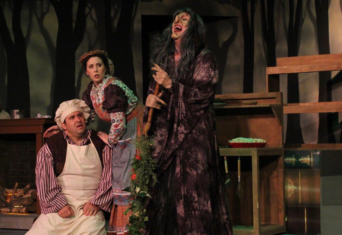 Sara Price, right, plays the Witch in "Into the Woods." Also pictured: Teddy Maldonado, left, and Emily Pessano. Photo / Good Company Players