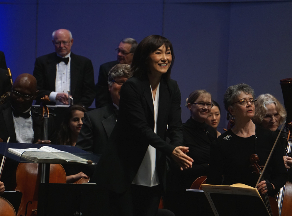 Rei Hotoda and the Fresno Philharmonic at Sunday's 'Grand Promenade' concert.